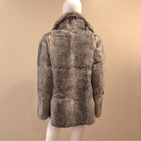 Womens Fur Coat Jacket Size 46 Medium Grey Rabbit Pockets Hook Closure Flaw - Picture 11 of 16